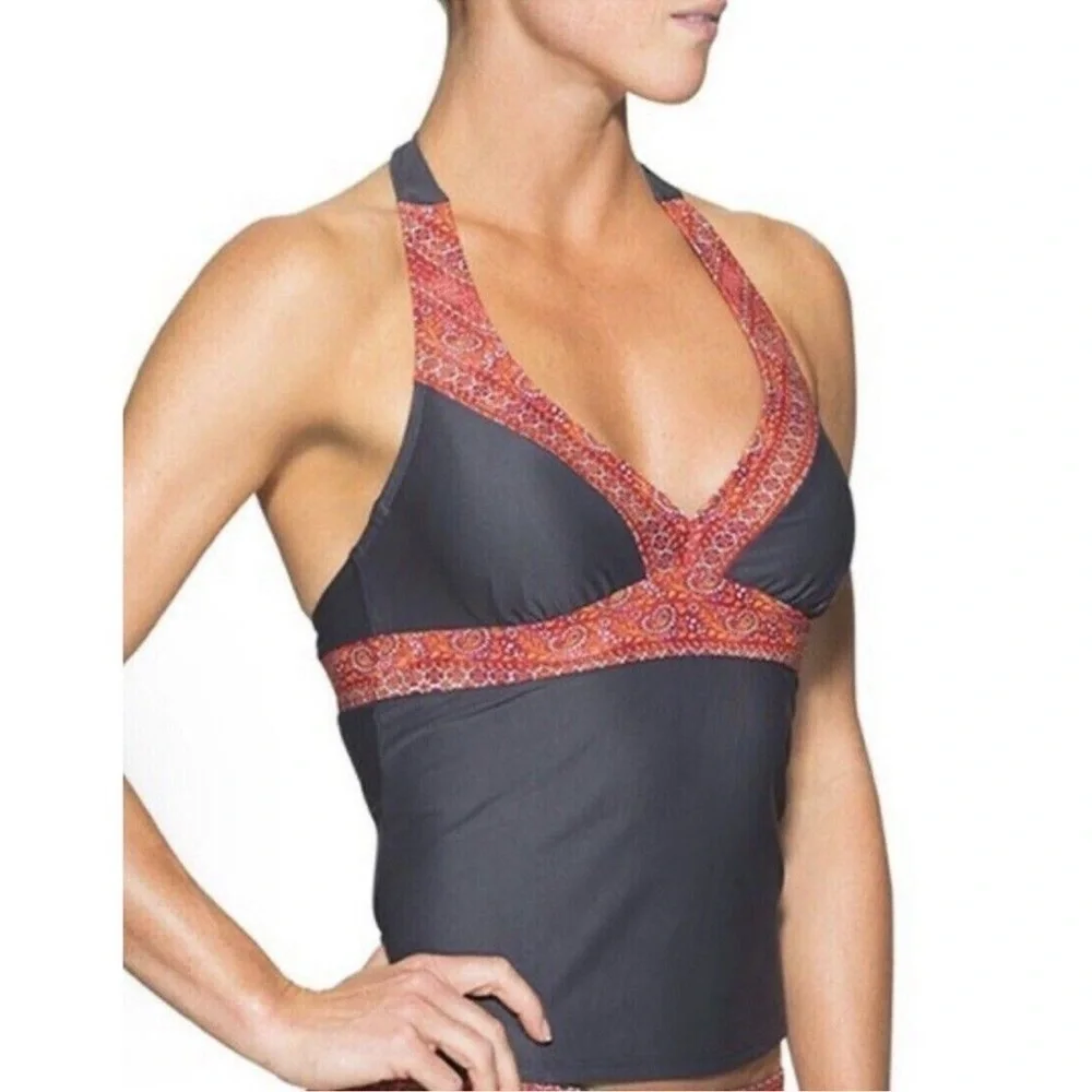 Athleta Ventana Boho Paisley Tiki Halter Bra TopTankini 34B/C Tall